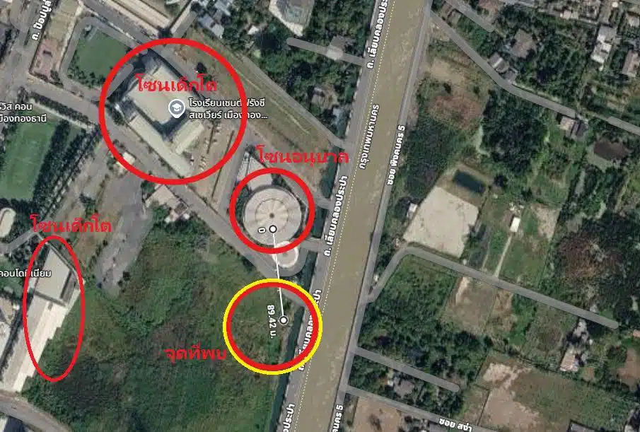 แผนที่ จุดกลิ่นโชยเข้าโรงเรียน คดีหั่นสพสาวลาว