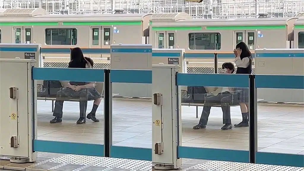 โซเชียลแห่แชร์วิดีโอเด็กนักเรียนนั่งตักแสดงความรักลึกซึ้งบนเก้าอี้รอรถไฟช่วงกลางวัน ชาวเน็ตวิจารณ์ยับถึงความไม่เหมาะสม ขณะที่บางส่วนหลุดโฟกัสหน้าตาฝ่ายหญิง