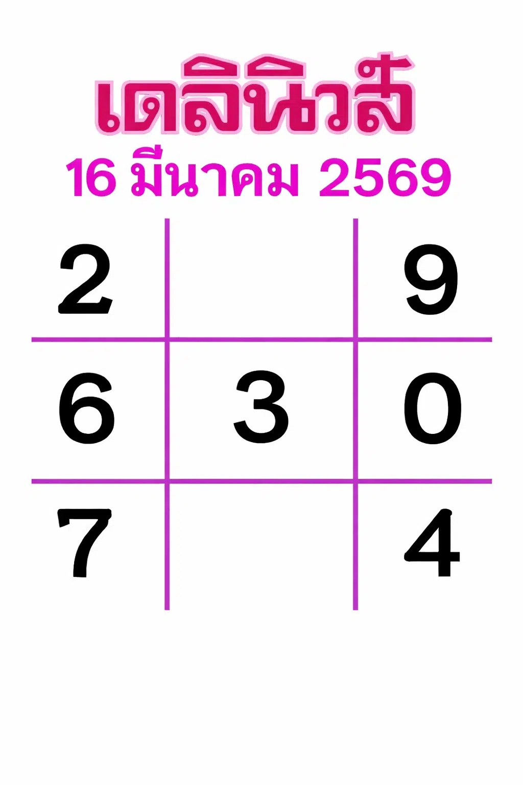 เลขเด็ดเดลินิวส์ งวด 16/3/69