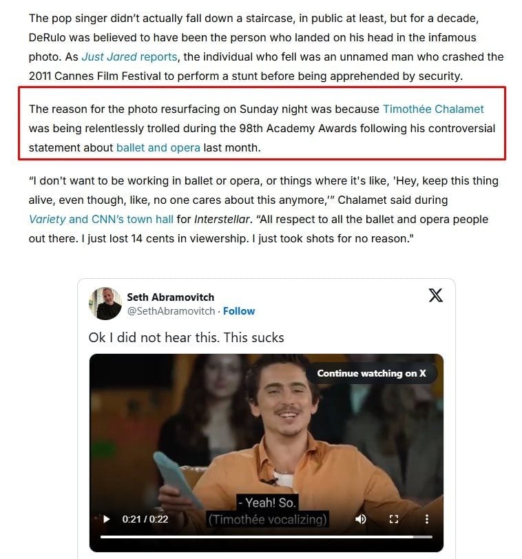 ทิโมธี ชาลาเมต์ โดนมีมตกบันไดในตำนานถล่มออสการ์ หลังสวมสูทขาวร่วมงาน
