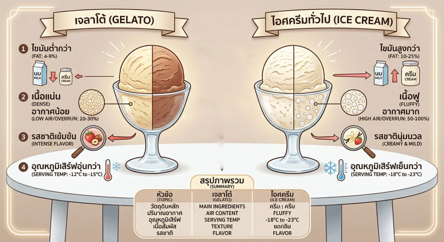 เปรียบเทียบ ไอศครีมเจลาโต้ กับไอติมธรรมดา ต่างกันยังไง คุ้มไหมที่จ่ายแพงกว่า