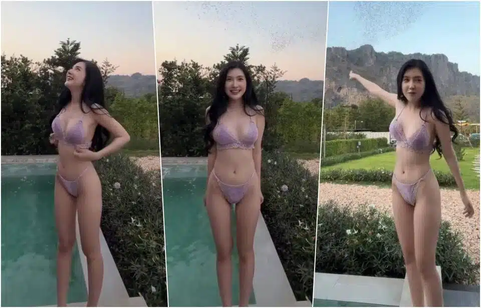 เบียร์ ชุดว่ายน้ำม่วง