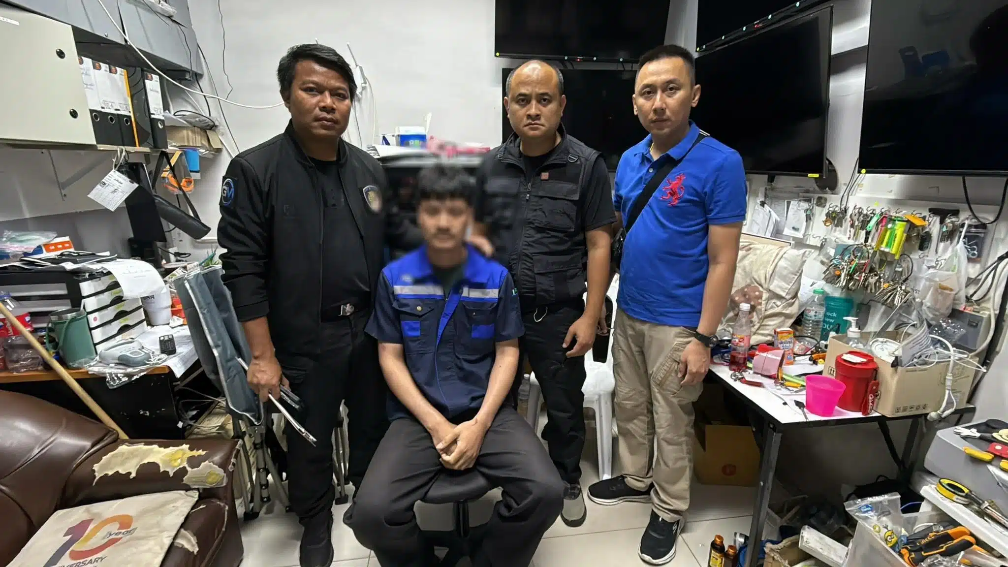 เจ้าหน้าที่ตำรวจควบคุมตัวผู้ต้องหาช่างคอนโด