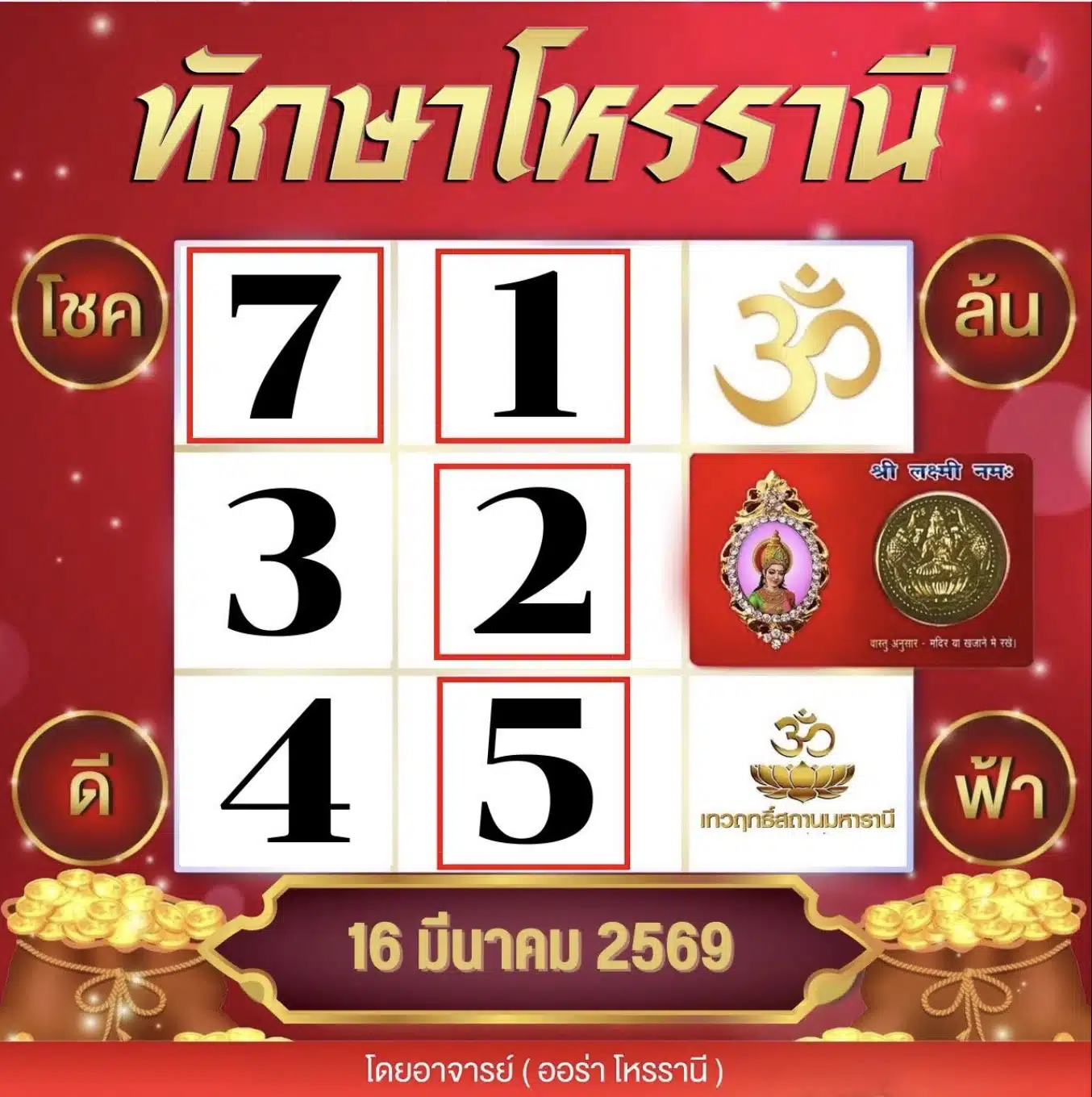 เลขเด็ด ตารางทักษามหารานี 16 มี.ค. 69