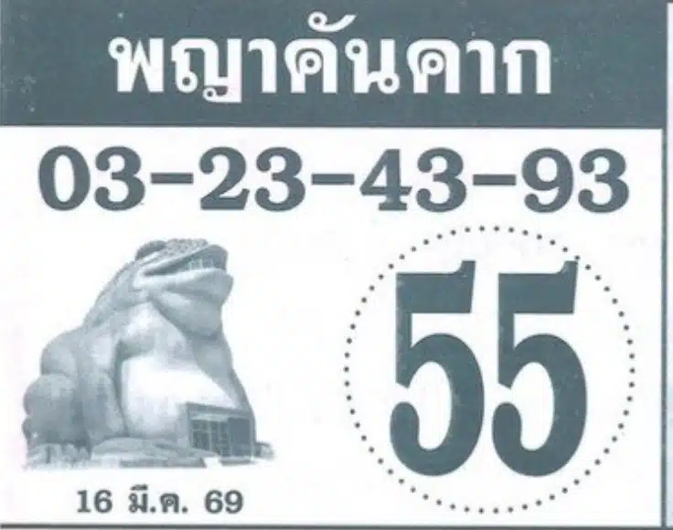เลขเด็ด พญาคันคาก งวด 16 มี.ค. 69