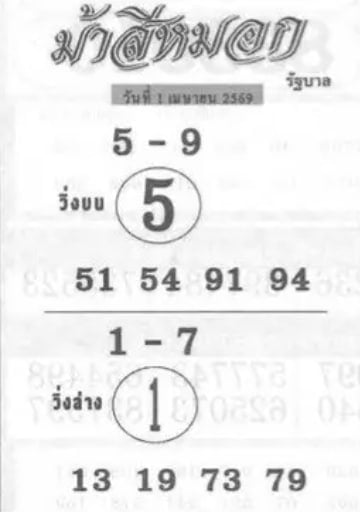 เลขเด็ด ม้าสีหมอก งวด 1 เมษายน 2569