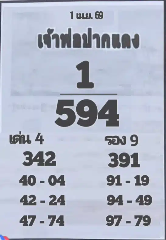 เลขเด็ด เจ้าพ่อปากแดง 1 เมษายน 2569