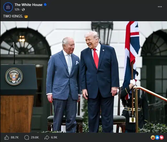 ทำเนียบขาวโพสต์ “TWO KINGS”