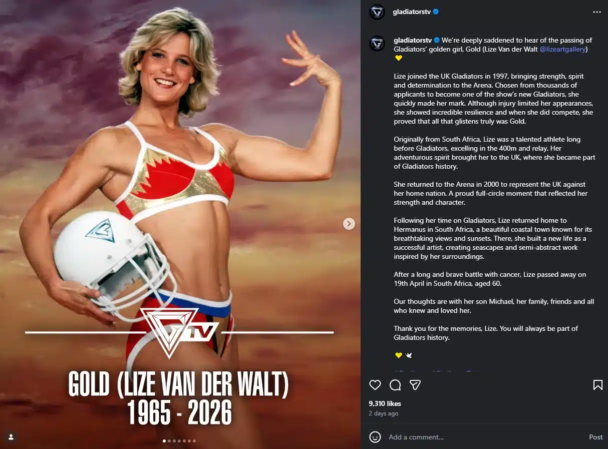 อดีตดาวเด่นรายการ Gladiators เสียชีวิตในวัย 60 ปี