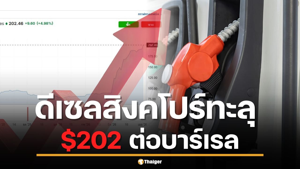 ด่วน! ราคาน้ำมันดีเซลสิงคโปร์ พุ่ง 202.46 ดอลลาร์ต่อบาร์เรล สูงสุดรอบ 52 สัปดาห์
