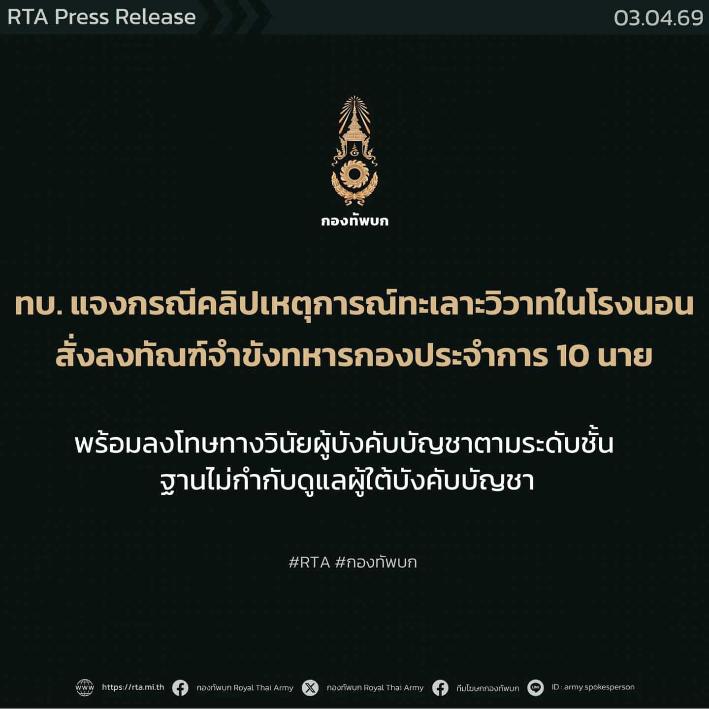 ทบ. แจงคลิปทหารตีกัน สั่งขัง 10 นาย พ่วงลงโทษ สิบเวร-ผู้พัน ฐานเลินเล่อ-1