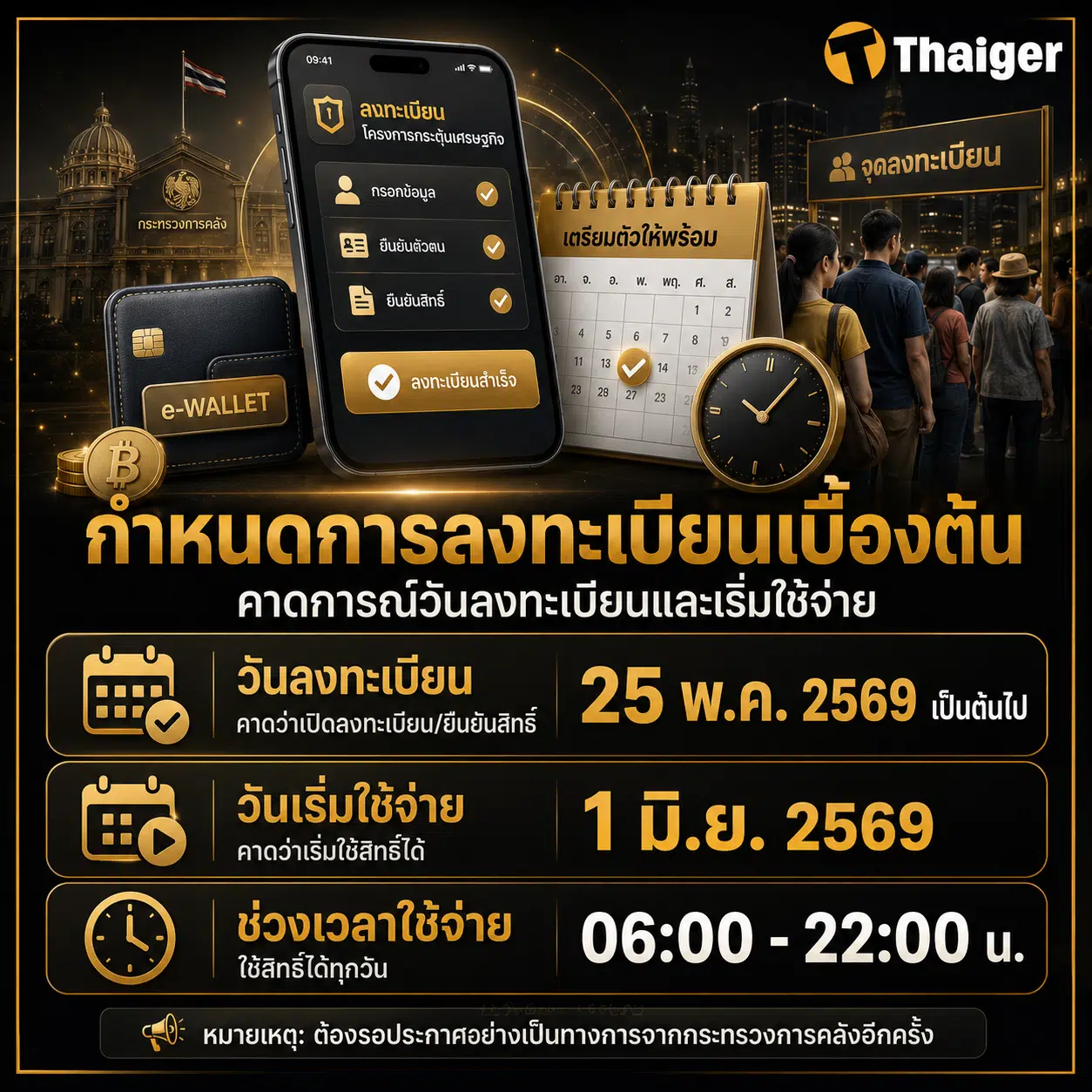 กำหนดการลงทะเบียนและเริ่มใช้จ่าย