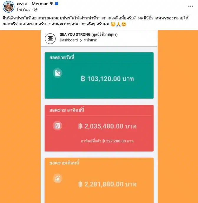 ทราย สก๊อต เปิดยอดบริจาคมูลนิธิ