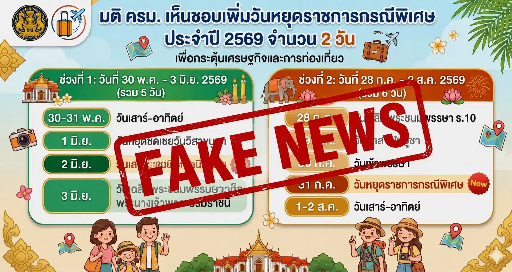 ศูนย์บริการข้อมูลมติคณะรัฐมนตรี โพสต์เตือนข่าวปลอมเรื่องวันหยุด