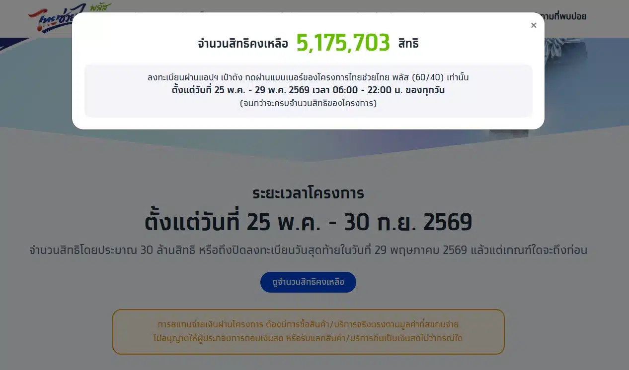 สิทธิคงเหลือ ไทยช่วยไทย พลัส