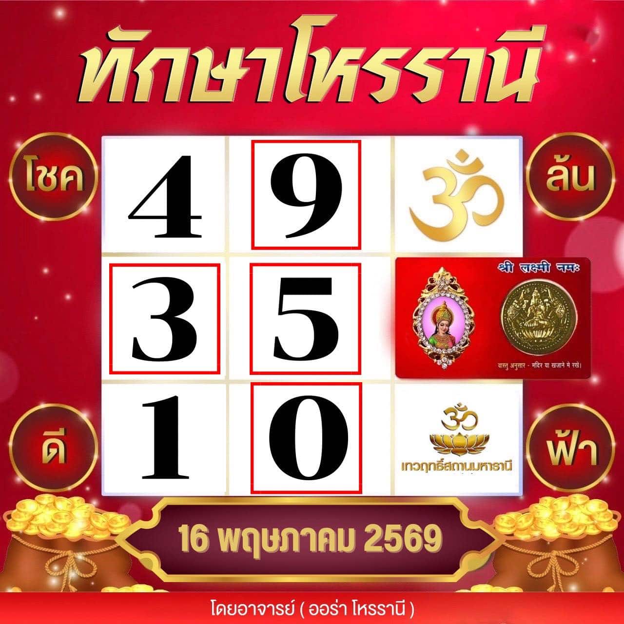 เลขเด็ด ตารางทักษามหารานี งวด 16 5 69