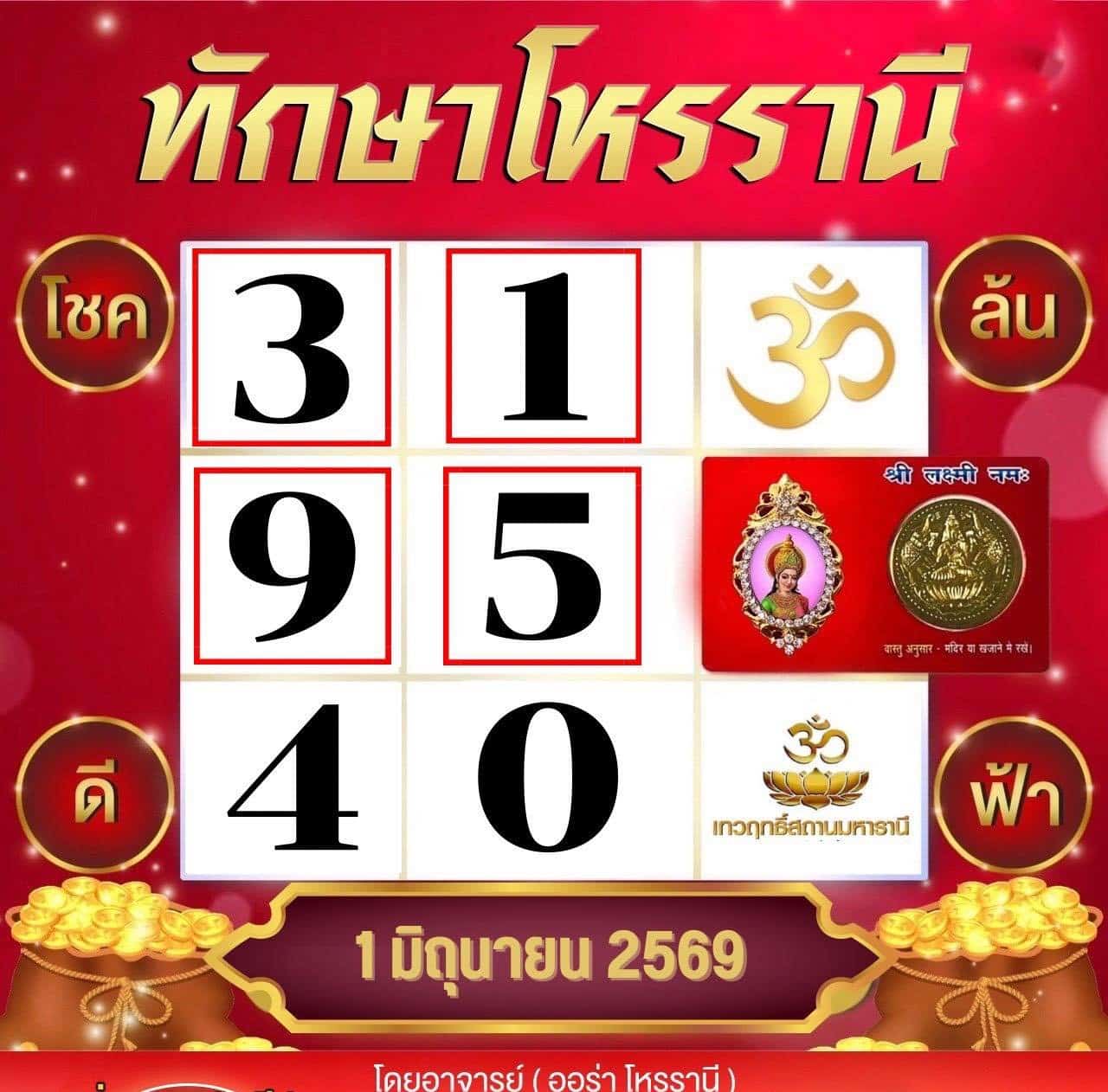 เลขเด็ด ตารางทักษาโหรรานี อ.ออร่า งวด 1 6 69