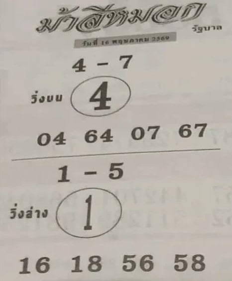 เลขเด็ด ม้าสีหมอก 16 พ.ค. 69