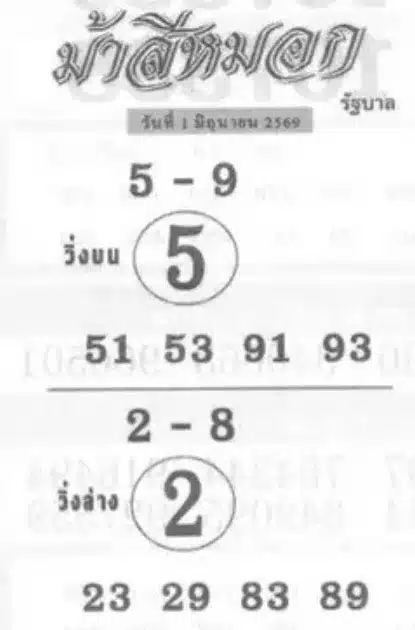 เลขเด็ด ม้าสีหมอก งวด 1 6 69