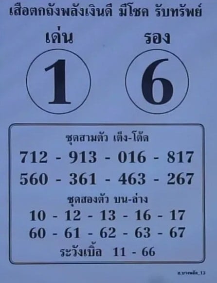 เลขเด็ด เสือตกถังพลังเงินดี 16 5 69