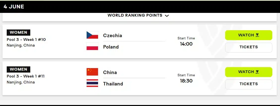 ไทย พบ จีน ในรายการ VNL 2026 สัปดาห์แรก