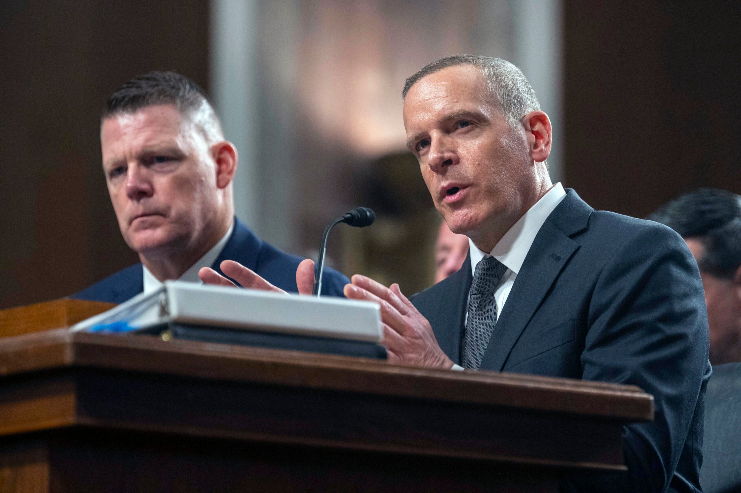U.S. Secret Service Acting Director Ronald Rowe, left, and FBI Deputy Director Paul Abbate, right, testify before a Joint Senate Committee on Homeland Security and Governmental Affairs and Senate Committee on the Judiciary hearing examining the security failure