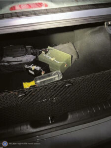 This image provided by the FBI shows two improvised explosive devises as initially discovered in Thomas Matthew Crooks' car at the scene in Butler, Pa., July 13, 2024. Crooks searched online for events of both former President Donald Trump and President Joe Biden and saw the Pennsylvania campaign rally where he opened fire as a "target of opportunity," a senior FBI official said. (FBI via AP).