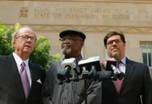 Glynn Simmons with members of his legal team.