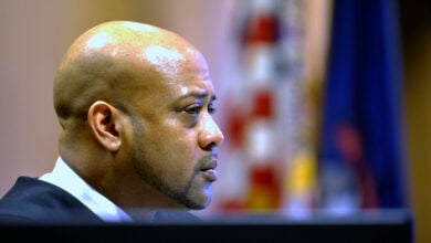 Judge Kenneth King listens during a probable-cause hearing, April 2, 2015, in Detroit. . (Todd McInturf /Detroit News via AP)