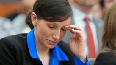 Kouri Richins, a Utah mother of three who wrote a children's book about coping with grief after her husband's death and was later accused of fatally poisoning him, looks on during a hearing Tuesday, Aug. 27, 2024, in Park City, Utah. (AP Photo/Rick Bowmer, Pool).