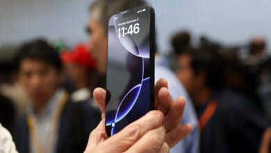 The new iPhone 16 is displayed during an announcement of new products at Apple headquarters Monday, Sept. 9, 2024, in Cupertino, Calif. (AP Photo/Juliana Yamada).