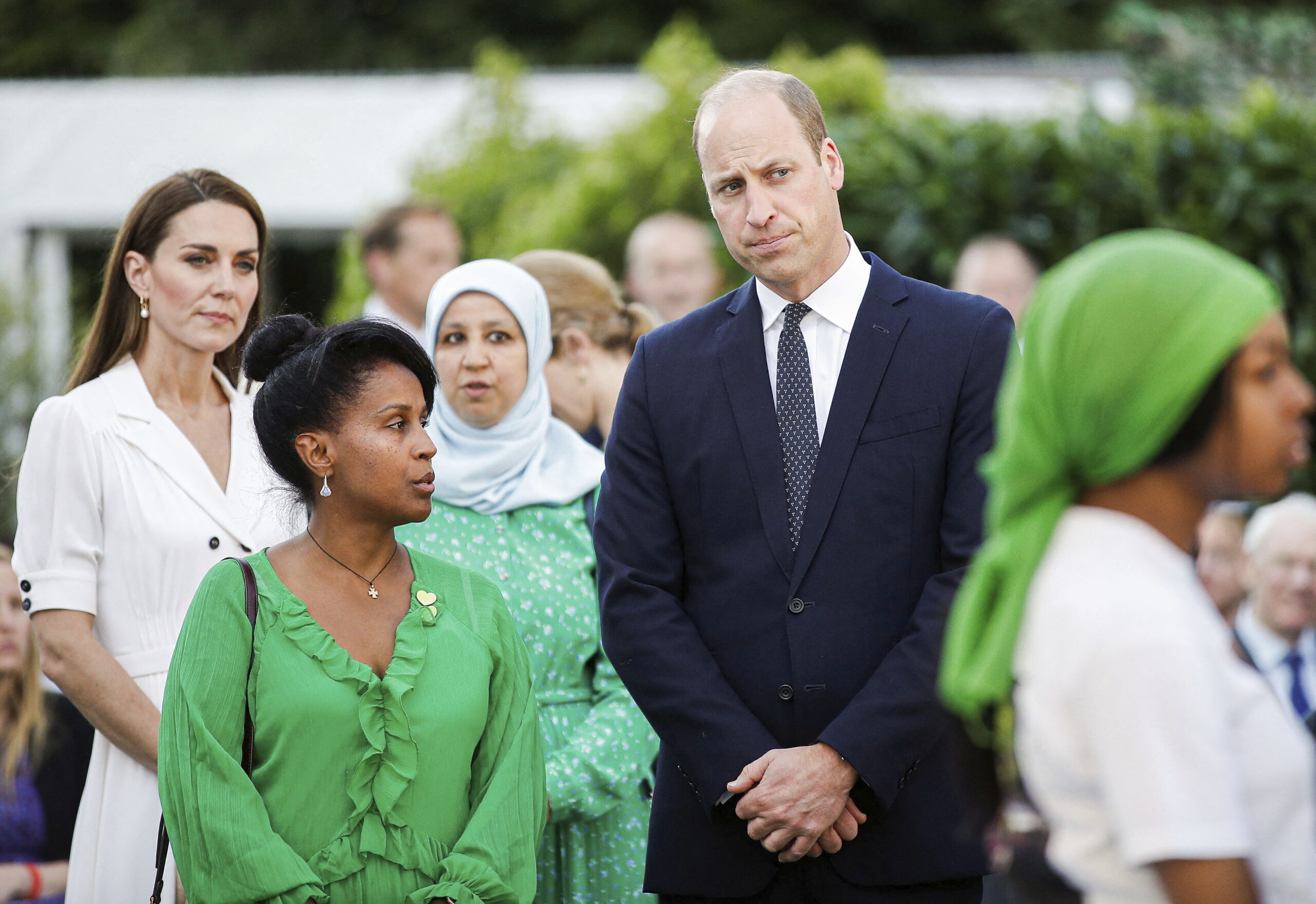 Britain's Prince William and Kate, Duchess of Cambridge attend a multi-faith and wreath laying ceremony at base of Grenfell Tower in London, Tuesday, June 14, 2022. (Peter Nicholls/Pool Photo via AP, File).