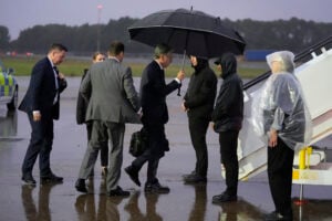 U.S. Secretary of State Antony Blinken prepares to depart by plane from London's Stansted Airport outside London, Tuesday, Sept. 10, 2024. (AP Photo/Mark Schiefelbein, Pool).