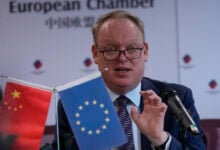 President of the European Union Chamber of Commerce in China Jens Eskelund speaks during a press conference for the annual European Business in China Position Paper, in Beijing, Wednesday, Sept. 11, 2024. (AP Photo/Andy Wong).