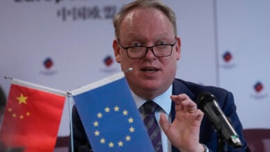 President of the European Union Chamber of Commerce in China Jens Eskelund speaks during a press conference for the annual European Business in China Position Paper, in Beijing, Wednesday, Sept. 11, 2024. (AP Photo/Andy Wong).