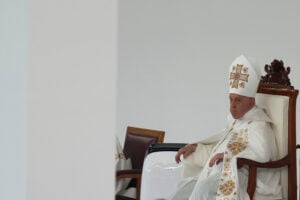 Pope Francis leads the holy mass at Gelora Bung Karno Stadium in Jakarta, Indonesia, Thursday, Sept. 5, 2024. (AP Photo/Dita Alangkara, Pool).