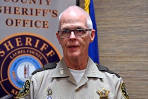 Deputy Gilbert Acciardo, public information officer with the Laurel County Sheriff's Office, gives details Sunday, Sept. 8, 2024, on the progress of the investigation into the shooting along Interstate 75 on Saturday in London, Ky. (AP Photo/Timothy D. Easley).