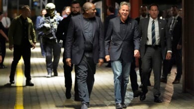 U.S. Secretary of State Antony Blinken, right and British Foreign Secretary David Lammy, arrive at Przemysl train station, in Poland, Wednesday, Sept. 11, 2024. (AP Photo/Mark Schiefelbein, Pool).