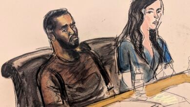 Depicted in this courtroom sketch, Sean "Diddy" Combs, left, sits at the defense table with one of his attorneys, Teny Garagos, during his bail hearing, Wednesday, Sept. 18, 2024, in New York. (Elizabeth Williams via AP).