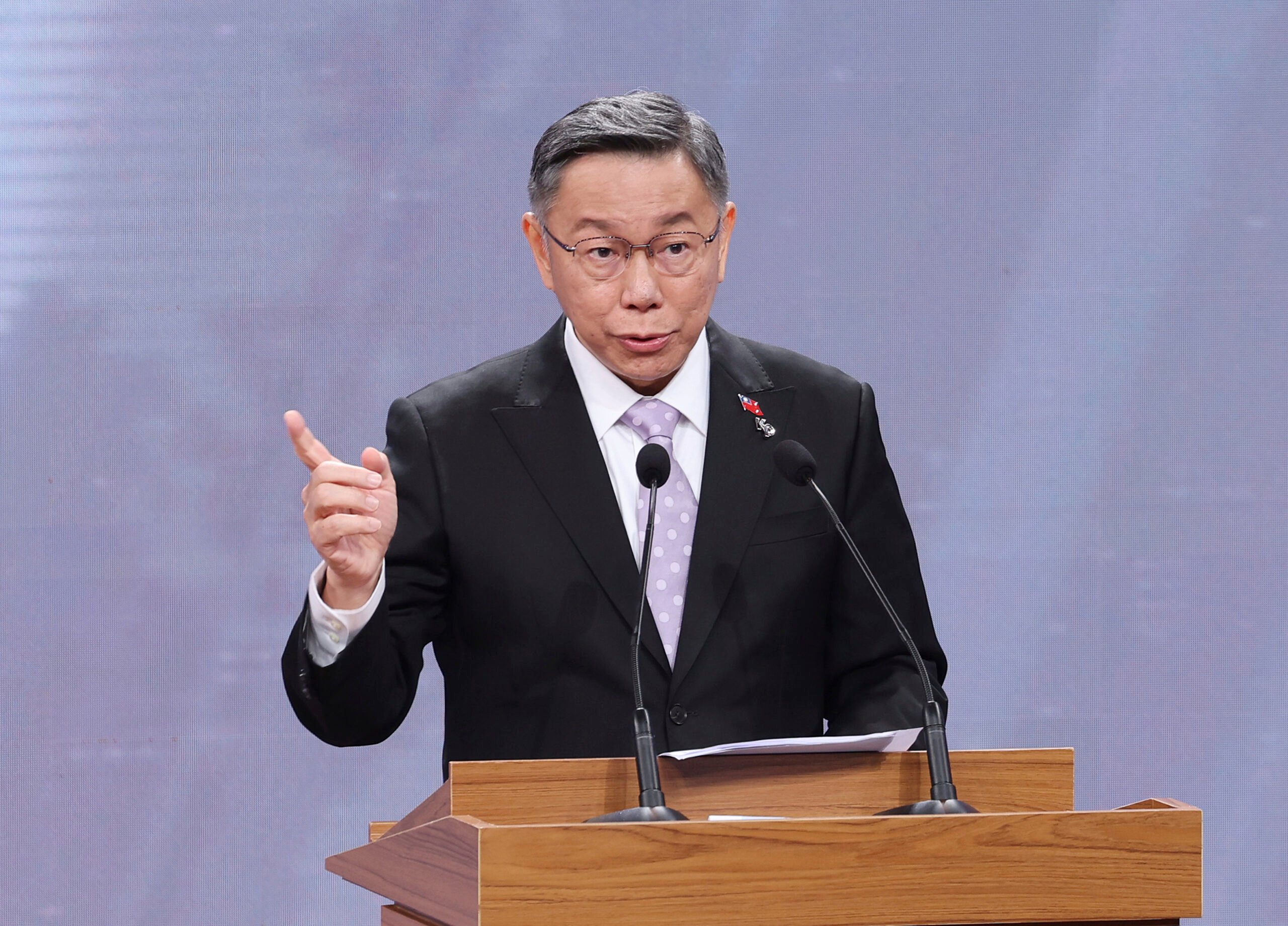 Taiwan's Taiwan People's Party (TPP) presidential candidate Ko Wen-je speaks at the presidential debates at Taiwan Public Television Service in Taipei, Taiwan, Dec. 30, 2023. (AP Photo/Pei Chen, Pool, File).