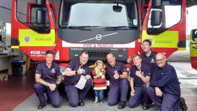 Young transplant survivor becomes firefighter for a day