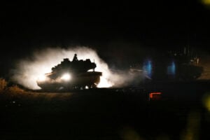 An Israeli tank manoeuvres in northern Israel near the Israel-Lebanon border, Monday, Sept. 30, 2024. (AP Photo/Baz Ratner).