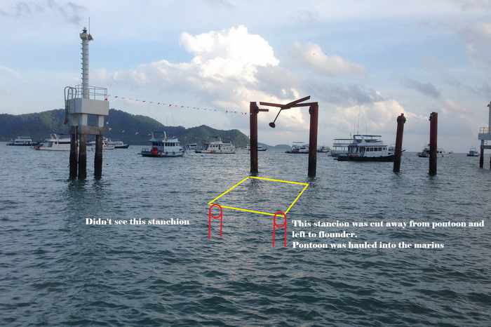 Sunken pillar at Chalong Marina poses threat to boats