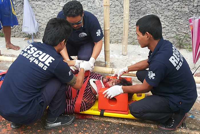 Myanmar worker injured in fall while painting school building