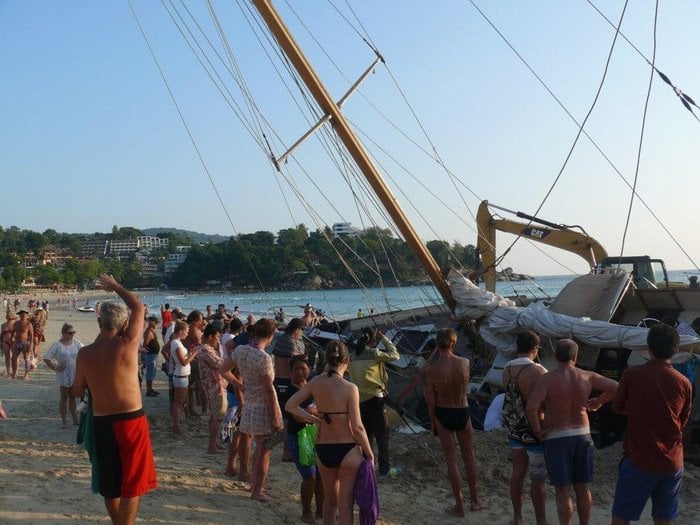 Efforts continue to re-float beached Phuket yacht