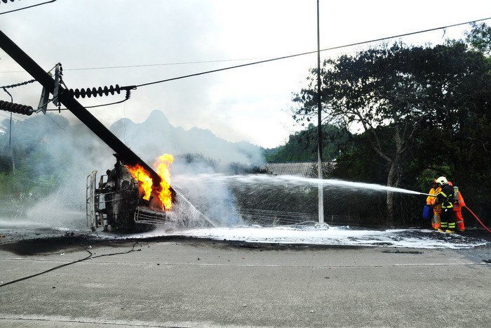 Petrol tanker driver escapes death in crash with power pole