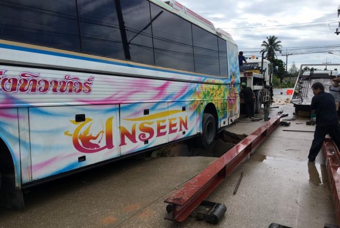 Sinkhole swallows bus