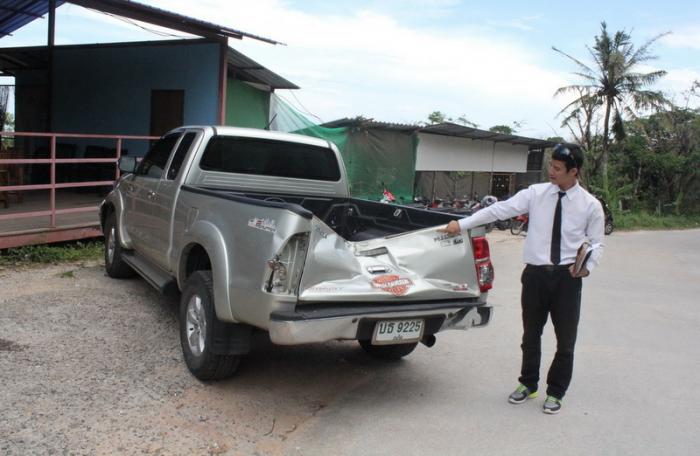 Elephant “sees red’ during blood test, rams into pick-up