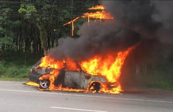 Woman escapes injury after vehicle catches fire in Phuket