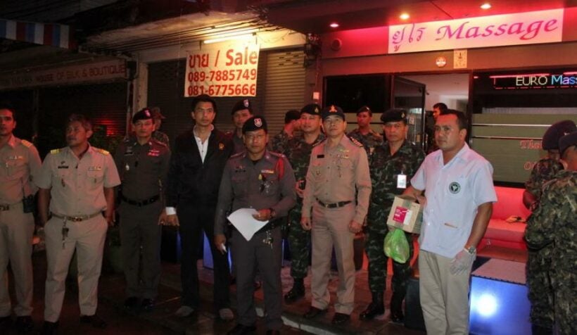 Army soldiers and Phuket police raid 16 massage parlors at Poonpol Night Plaza